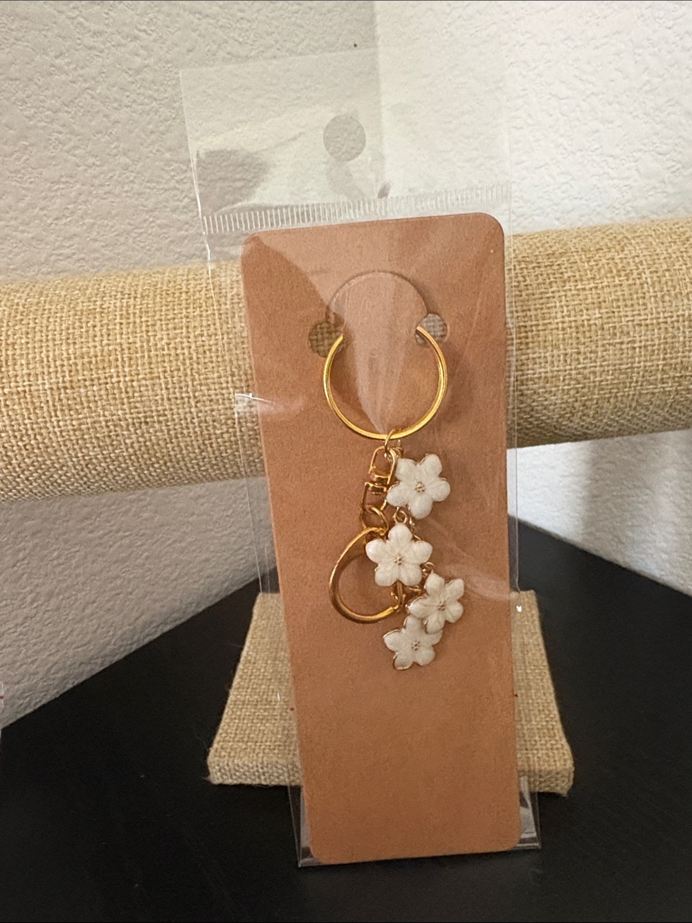 Handcrafted cherry blossom charm keychain